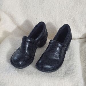 BOC Born Concept Clogs Black Floral Embossed Nursing Slip On Size 6M